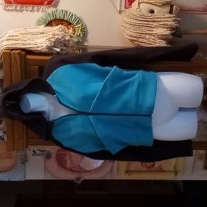 Vintage 80's, Turquoise & Navy Blue, Long Sleeved, Full Zip, Warm & Cozy, Hoody